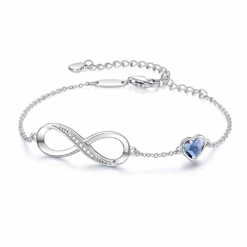 Infinity Symbol Heart Diamond Bracelet, Multi-color Heart Gemstone Adjustable Bracelet for Women