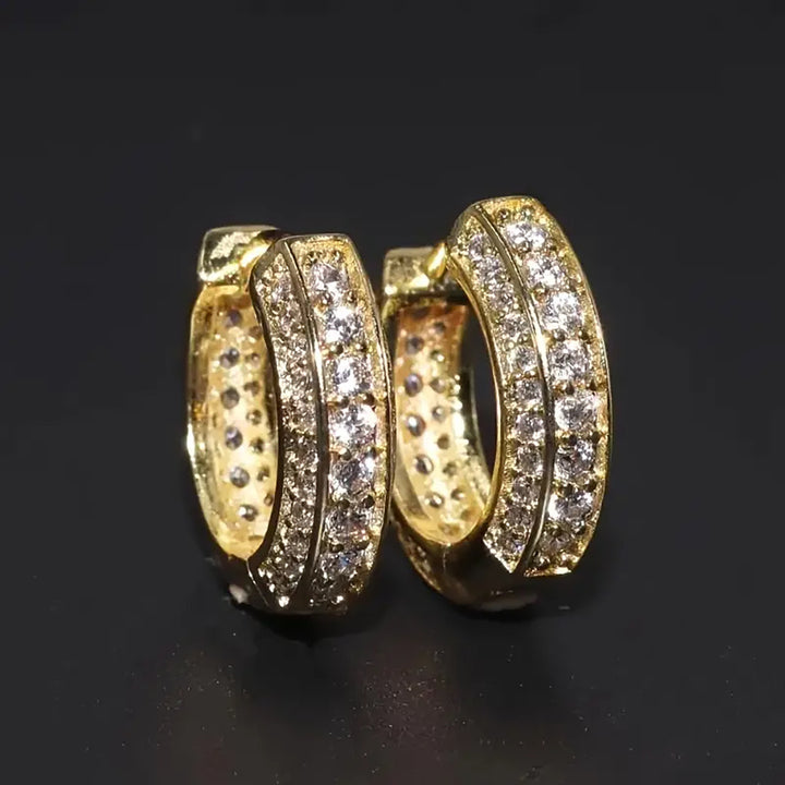 Double‑Row Pave‑Set Wide Huggie Hoop Earrings, 4‑Color Options