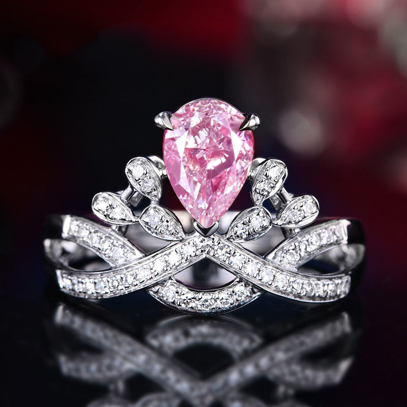 Crown Teardrop Gem Twisted Band Ring, Multi-Color Luxury Engagement Women Ring