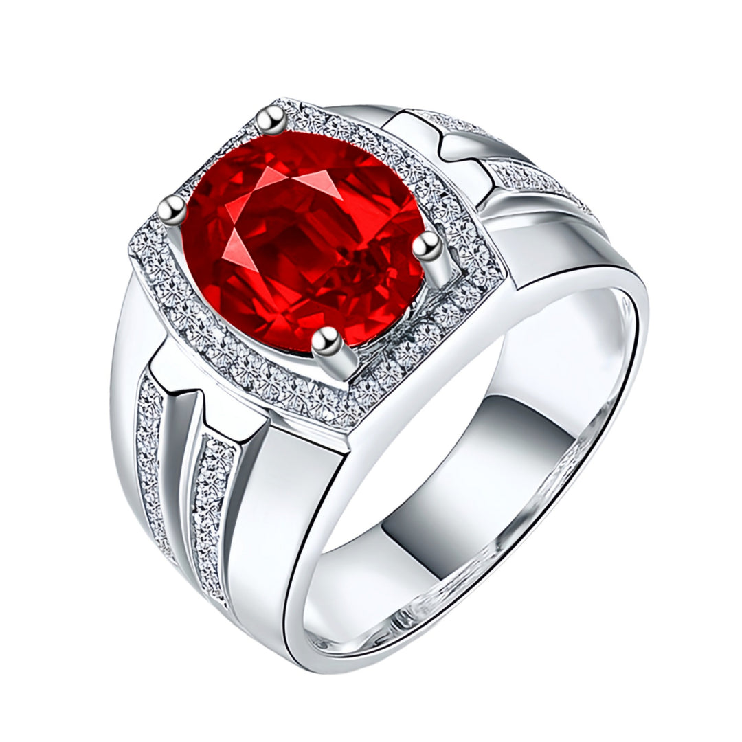 Precious Stone Halo Men's Ring Set (Luxury Business Style Band)