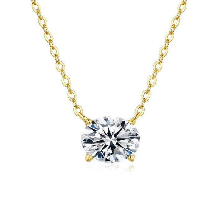 Luxury Single Oval Diamond Solitaire Necklace (Versatile Gold Tone Clavicle Chain)