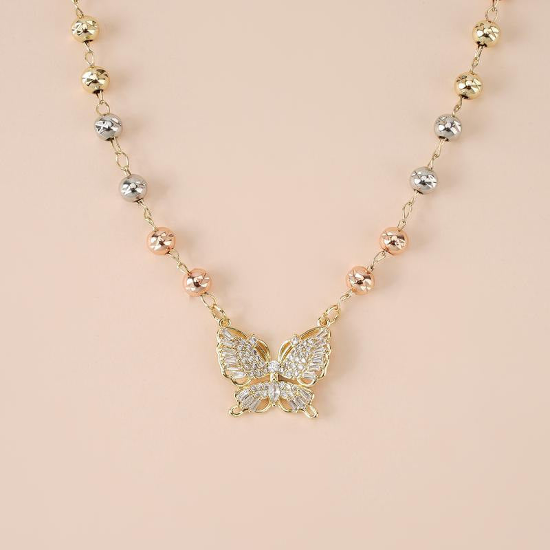 Diamond Encrusted Butterfly Pendant Necklace, Multi-Style Beaded Luxury Choker