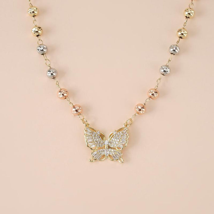 Diamond Encrusted Butterfly Pendant Necklace, Multi-Style Beaded Luxury Choker