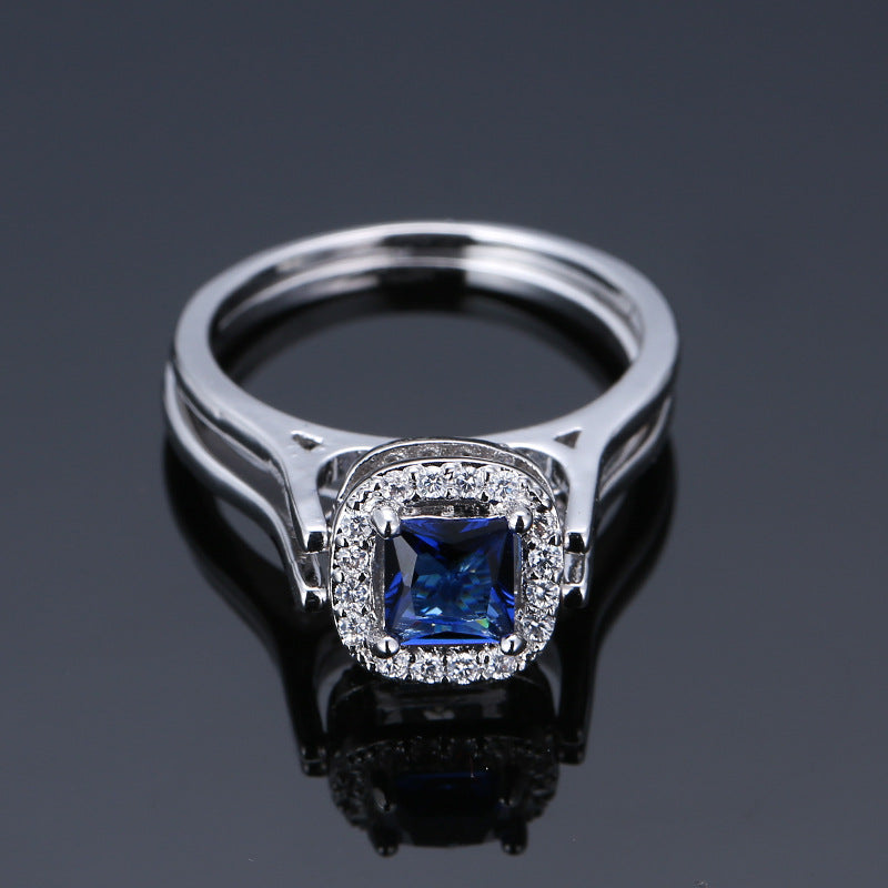 Two‑Tone Square‑Center Halo Ring Set