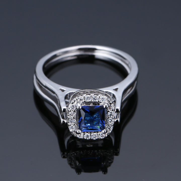 Two‑Tone Square‑Center Halo Ring Set