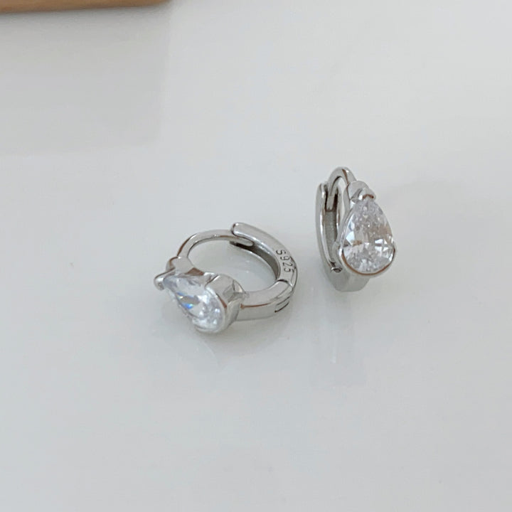 Teardrop & Rectangle Single Diamond Mini Hoop Earrings, Pear/Emerald Cut Diamond Small Click Hoops Gold Silver Dainty Daily Jewelry
