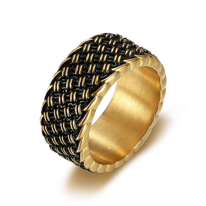 Vintage 3D Woven Texture Wide Band Ring, S925 Silver Silver & Gold Two-Tone Unisex Ring