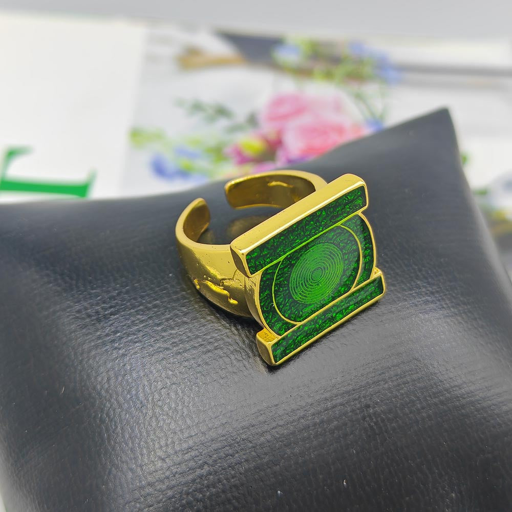 Geometric Green Enamel Open Ring