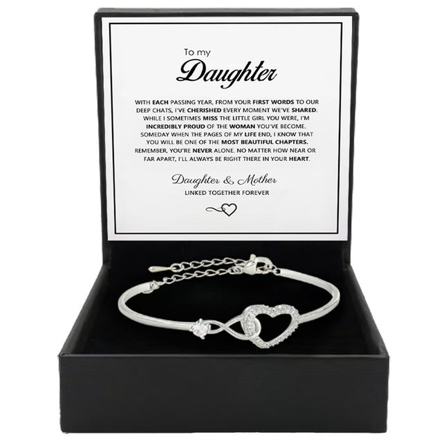 Sentimental Infinity Heart Diamond Bracelet (Family Themed Gold Tone Adjustable Bangle)