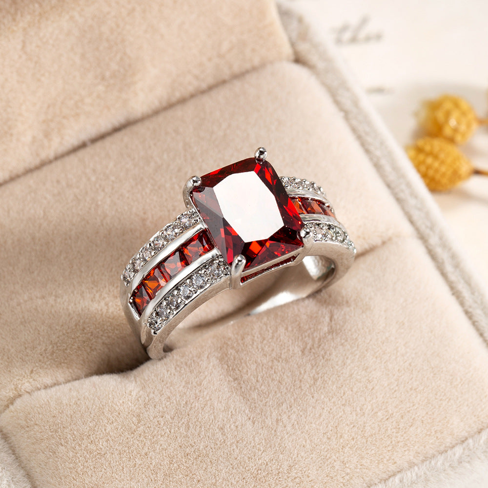 Square Cushion Gemstone Pavé Ring (Luxury Vintage Glam Band)