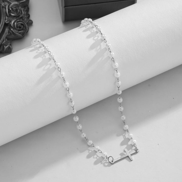 S925 Silver Pearl Cross Thin Bracelet, Minimalist Religious Beaded Bracelet for Women, Gold & Silver Two Tones