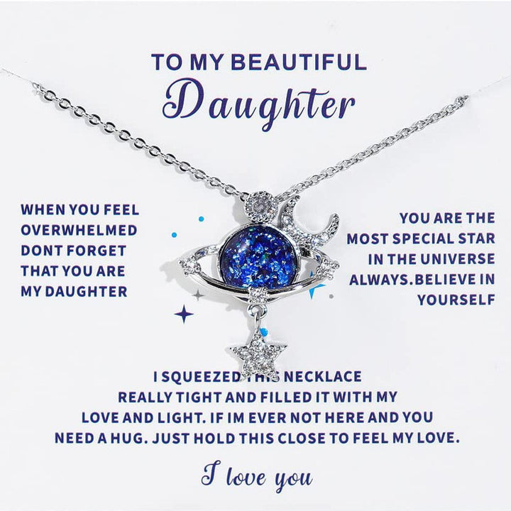 Moon Star Planet Blue Glitter Resin Necklace, Luxury Paved Diamond Starry Sky Dainty Clavicle Necklace for Women