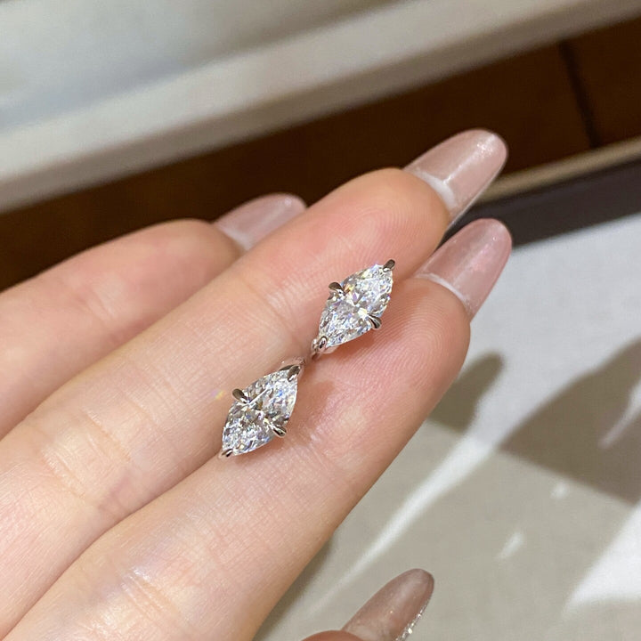 S925 Silver Marquise Cut Diamond Huggie Earrings, Minimalist Paved Hoop Earrings in Gold & Silver Two Tones