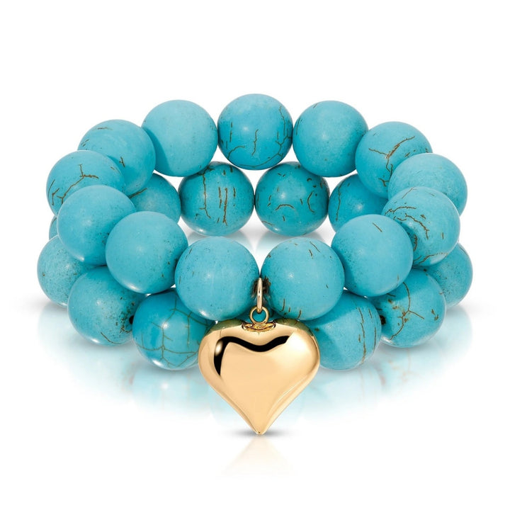 Turquoise Beaded Necklace & Bracelet with Heart Pendant (Bohemian Luxury Vacation Jewelry)