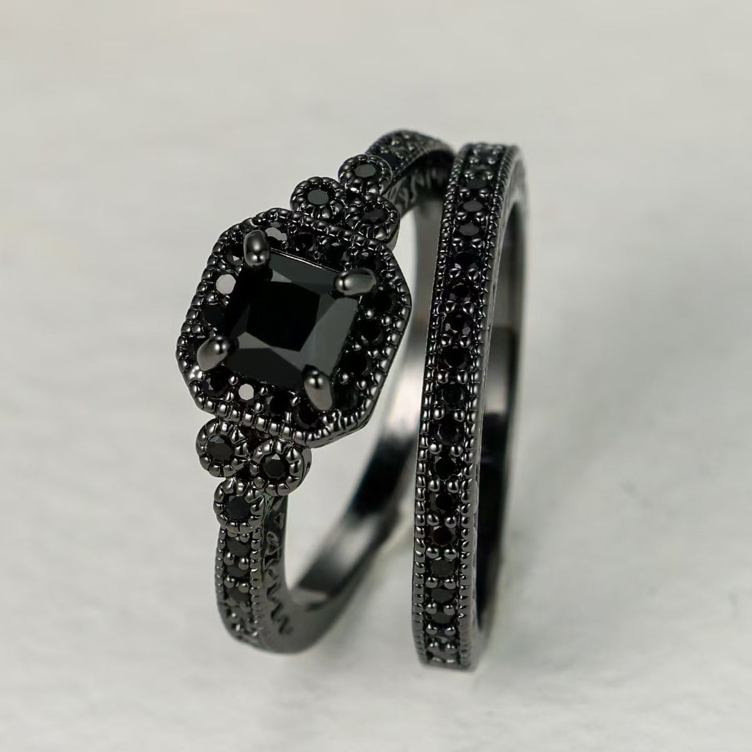 Vintage Square Gemstone Bridal Set (Light Luxury Niche Engagement Band)