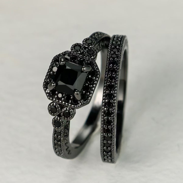 Vintage Square Gemstone Bridal Set (Light Luxury Niche Engagement Band)