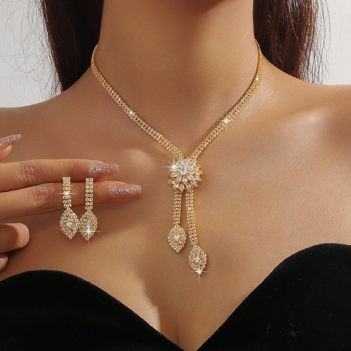Marquise Diamond Tassel Formal S925 Silver Jewelry Set