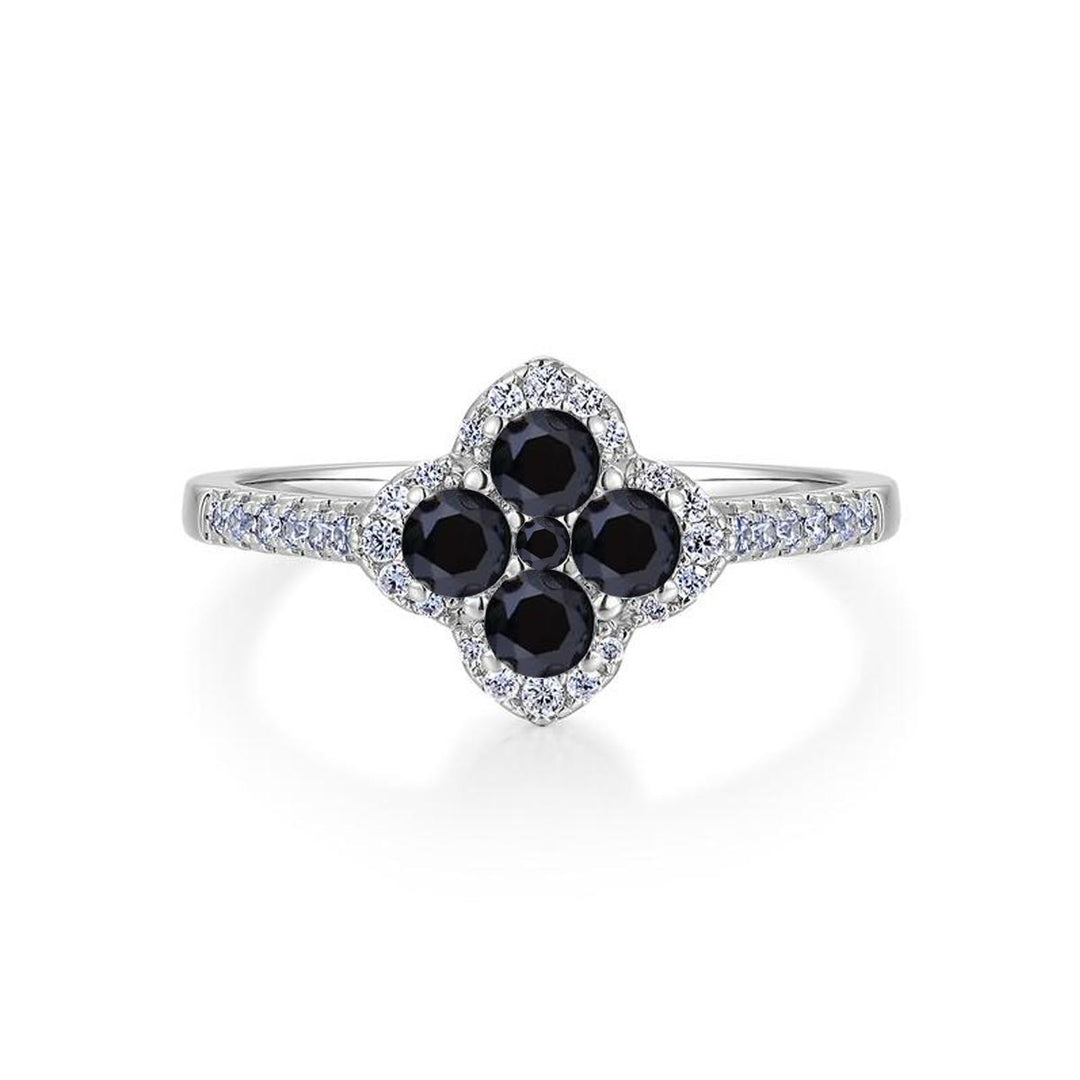 Four-Leaf Clover Pavé diamond Ring (Silver Tone Delicate Engagement Band)