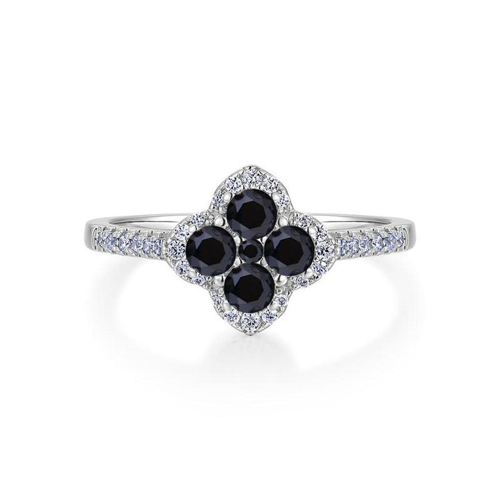 Four-Leaf Clover Pavé diamond Ring (Silver Tone Delicate Engagement Band)