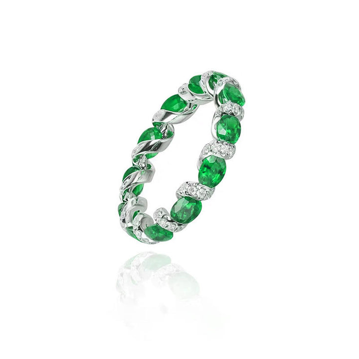 Oval Gemstone & Diamond Eternity Band Set (4-Color Stackable Luxury Ring)