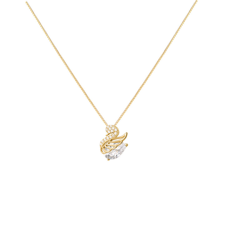 Luxury Pave Diamond Swan Pendant Necklace, 3 Colors Gold/Rose Gold/Silver Elegant Women Collarbone Chain