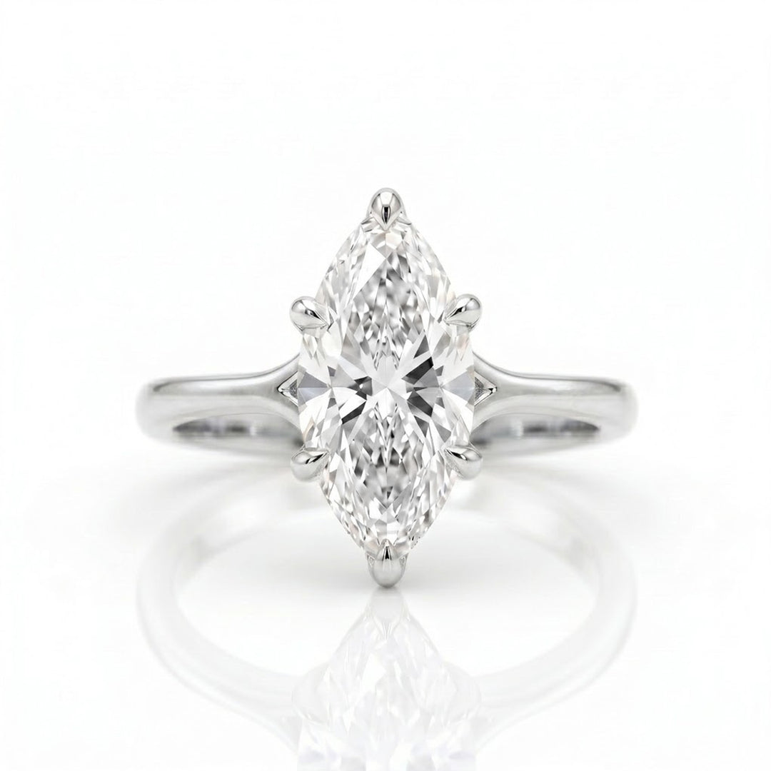 Marquise‑Cut Main Diamond Double Stackable S925 Sterling Silver Ring,2‑Tone Available