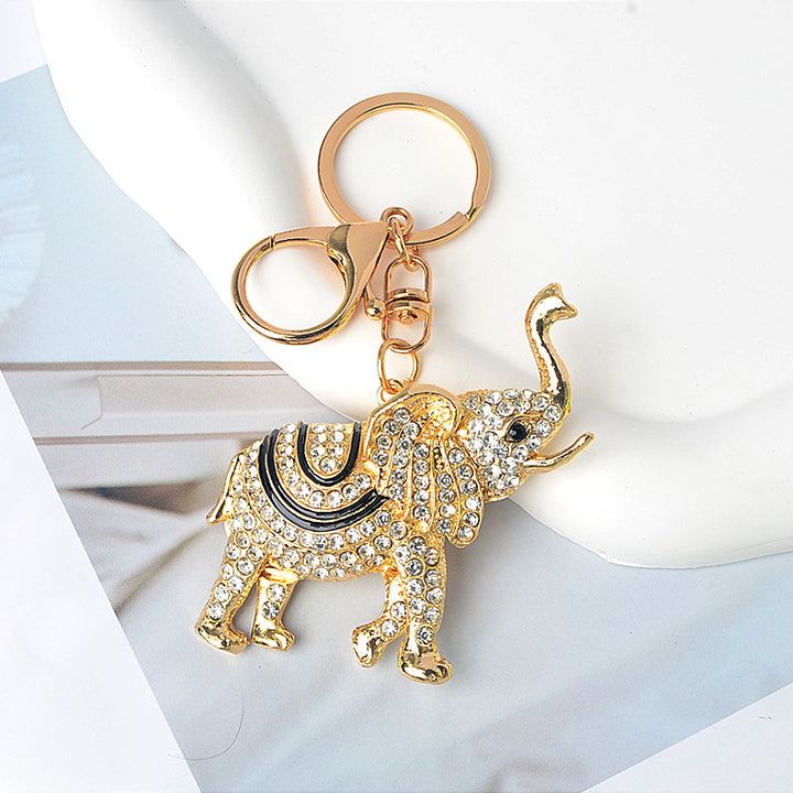 Rhinestone‑Encrusted 3D Elephant Keychain Charm, Multi‑Color Options