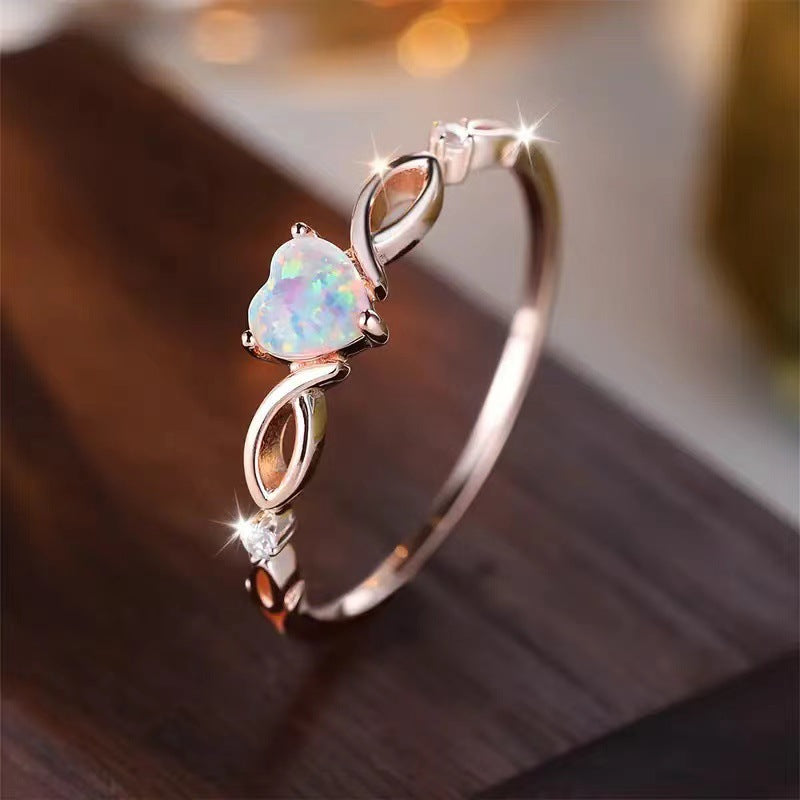 Heart Opal Intertwined Ring (Light Luxury Niche Iridescent Ring)