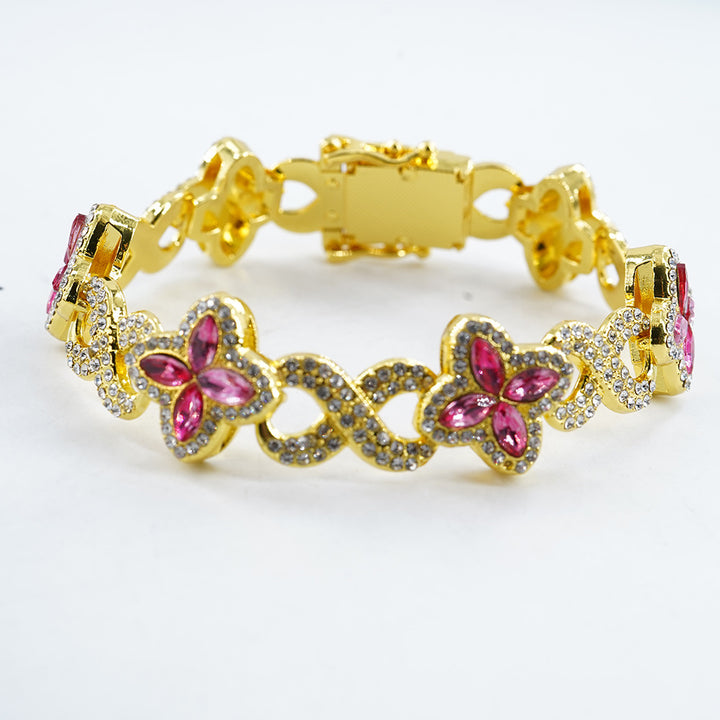 Infinity Knot Clover Clear Diamond Jewelry Set, Gold & Silver Tone Luxury Pave White Gemstone Bracelet & Necklace