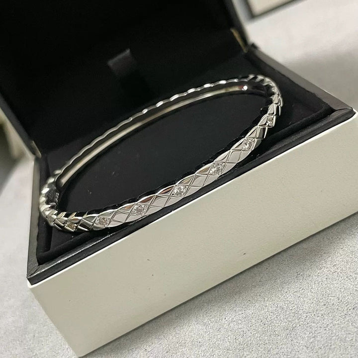 Diamond Lattice Snap Thin Bangle, Gold & Silver No/Half/Full Diamond Light Luxury Slim Bracelet