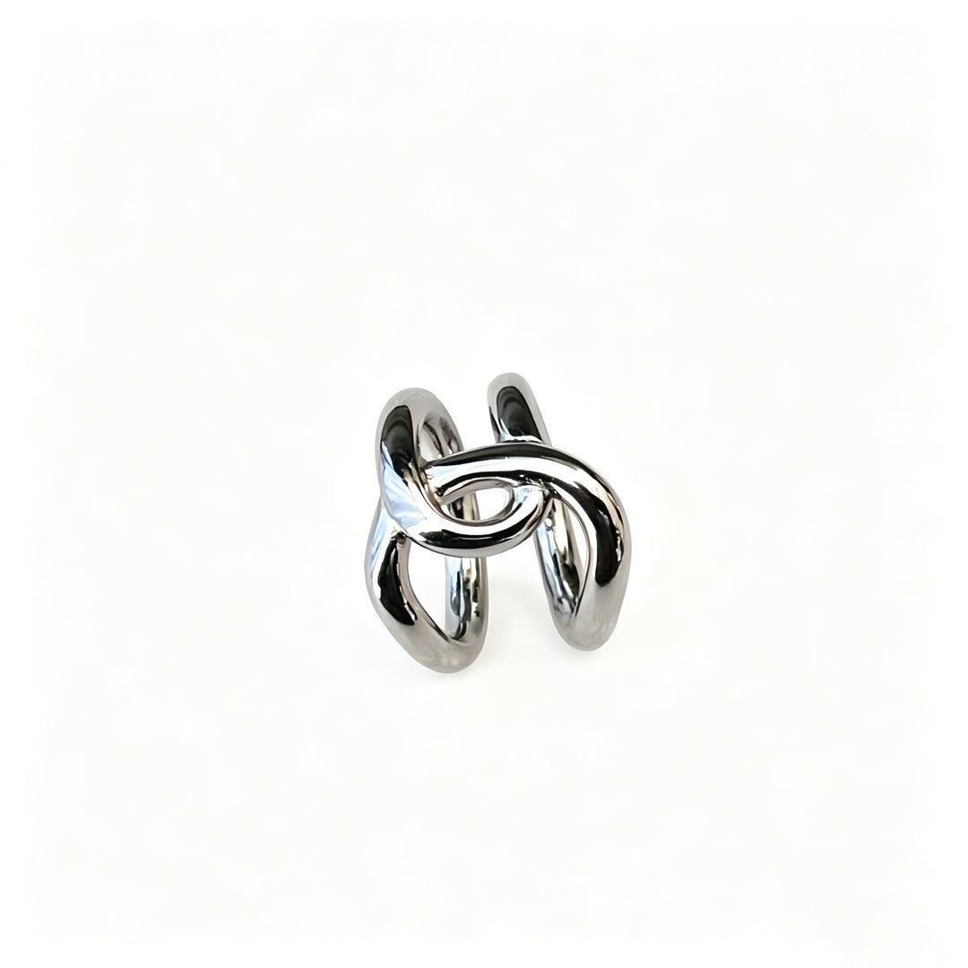 Double Twisted Interlocked Plain Band Ring, Gold & Silver Minimalist Thick Polished Ring