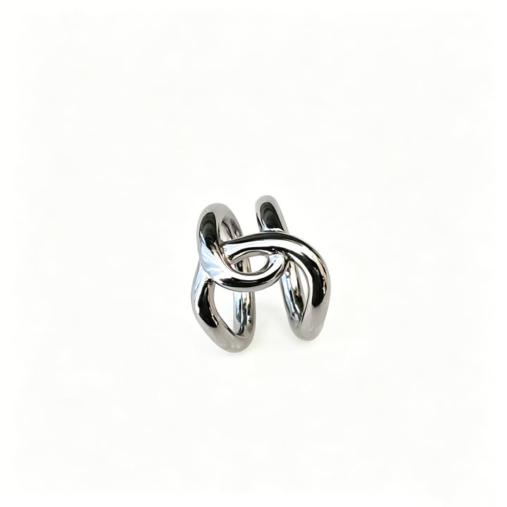 Double Twisted Interlocked Plain Band Ring, Gold & Silver Minimalist Thick Polished Ring