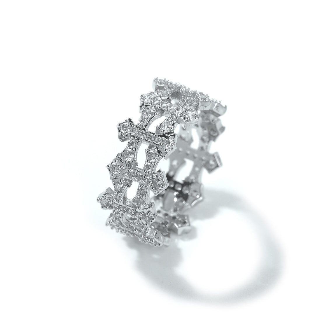 Openwork Cross Diamond Eternity Ring (3 Colors Delicate Luxury Statement Band)