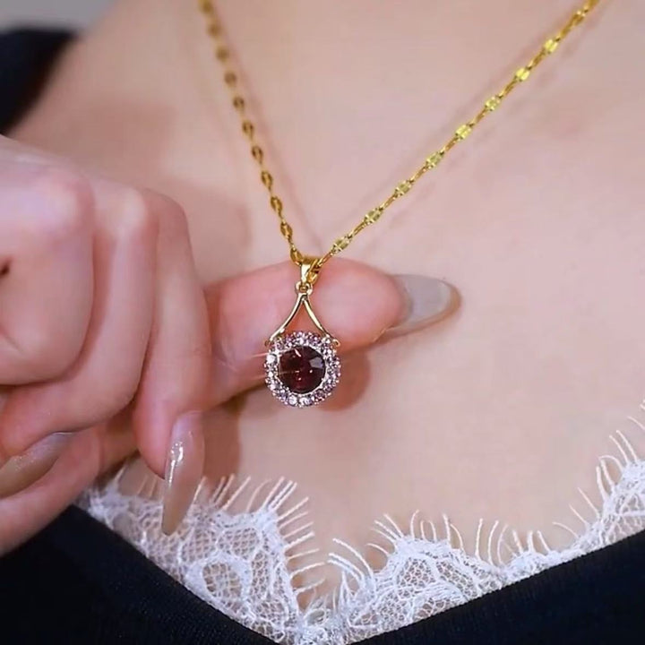 Red Center Stone With Pink Halo S925 Silver Gold‑Plated Necklace