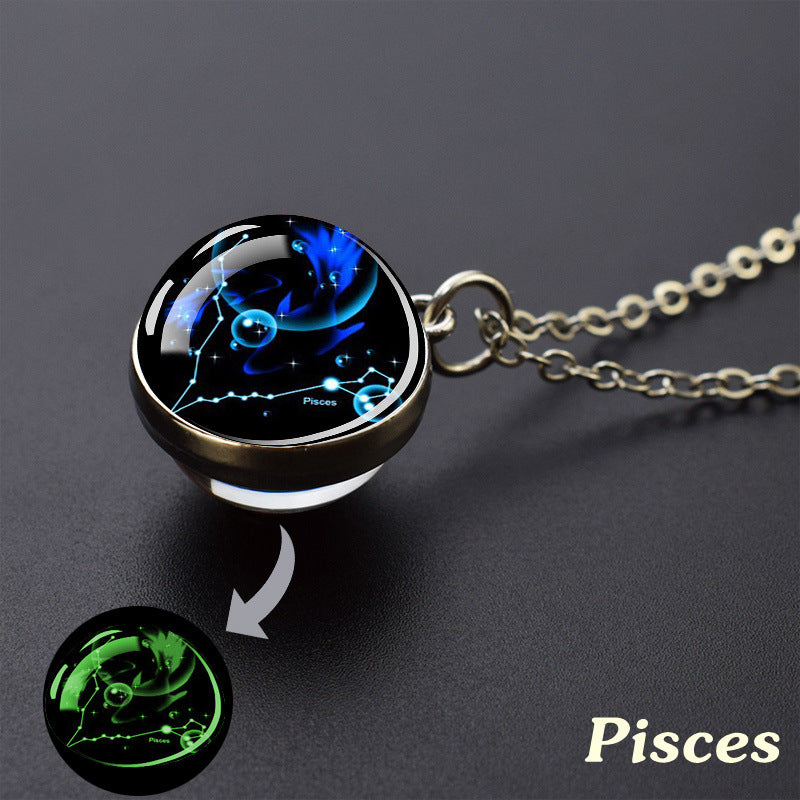 12 Constellations Double‑Sided Glass Ball Pendant Necklace