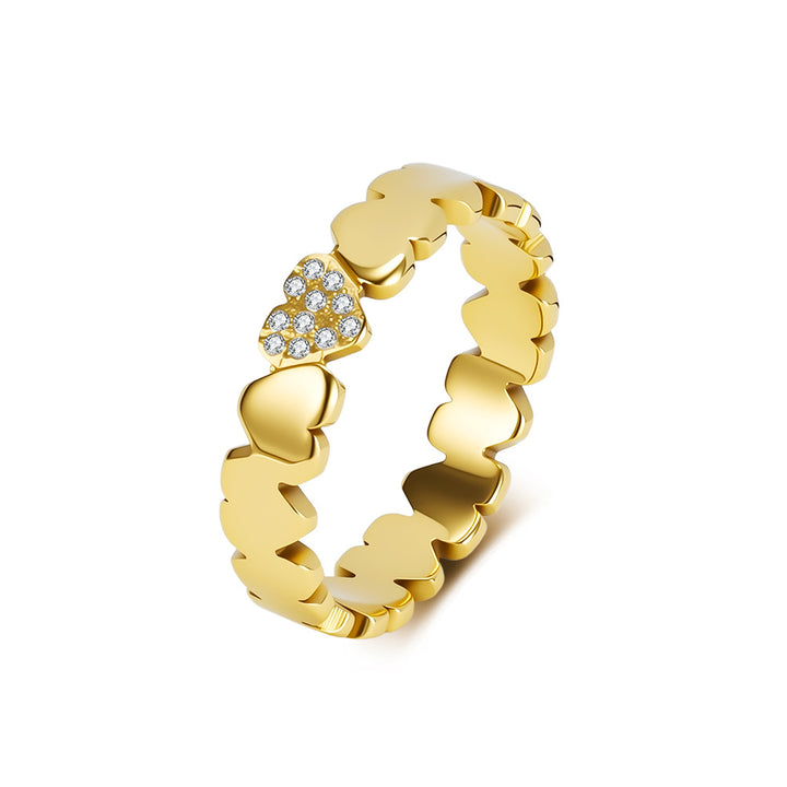 Linked Heart Eternity Band Ring, Continuous Smooth Hearts With One Pave Diamond Heart Gold Silver Romantic Stacking Ring For Women