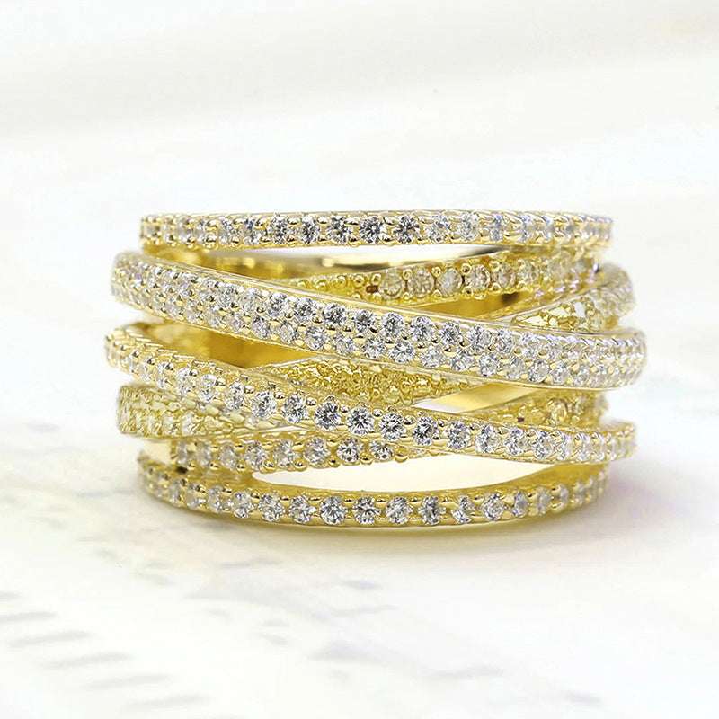 Multi-Layer Twisted Pavé Crossover Ring (3-Color Luxury Stackable Band)