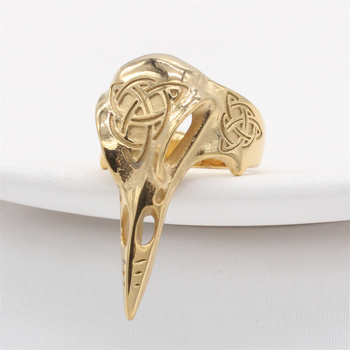 Viking Celtic Knot Raven Skull Hollow Ring, S925 Silver Dark Nordic Myth Unisex Band, 3 Colors Available