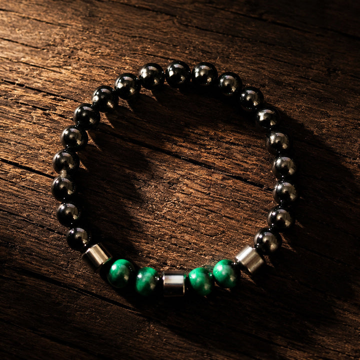 Hematite Multi Natural Stone Stretch Bracelet, Unisex Matte Magnetic Round Bead Wristband (Tiger Eye / Malachite / Blue Vein Stone 3 Colors)
