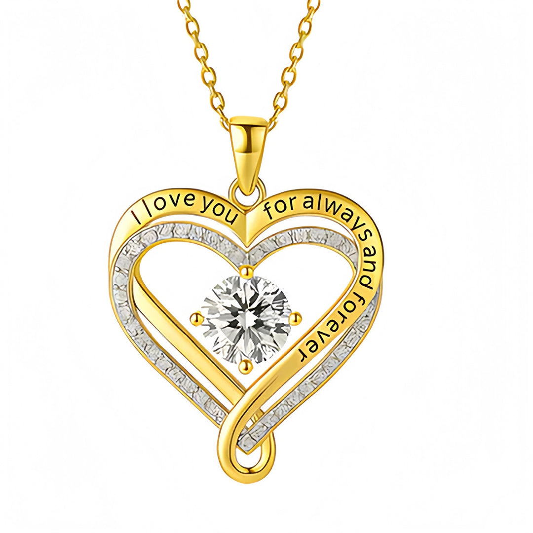 Engraved Intertwined Double Heart Diamond Necklace, S925 Sterling Silver, Preserved Rose Gift Box Set Romantic Clavicle Jewelry