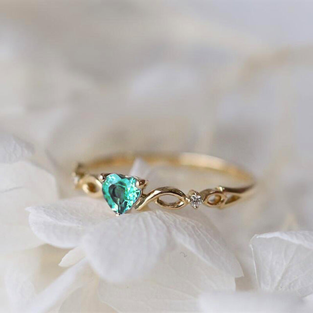 Infinity Symbol Heart Colored Diamond Thin Ring, Gold & Silver Light Luxury Love Stone Band