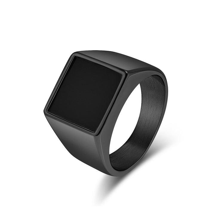 Minimalist Square‑Black‑Face Men’s Wide Signet Ring, 3‑Color Options