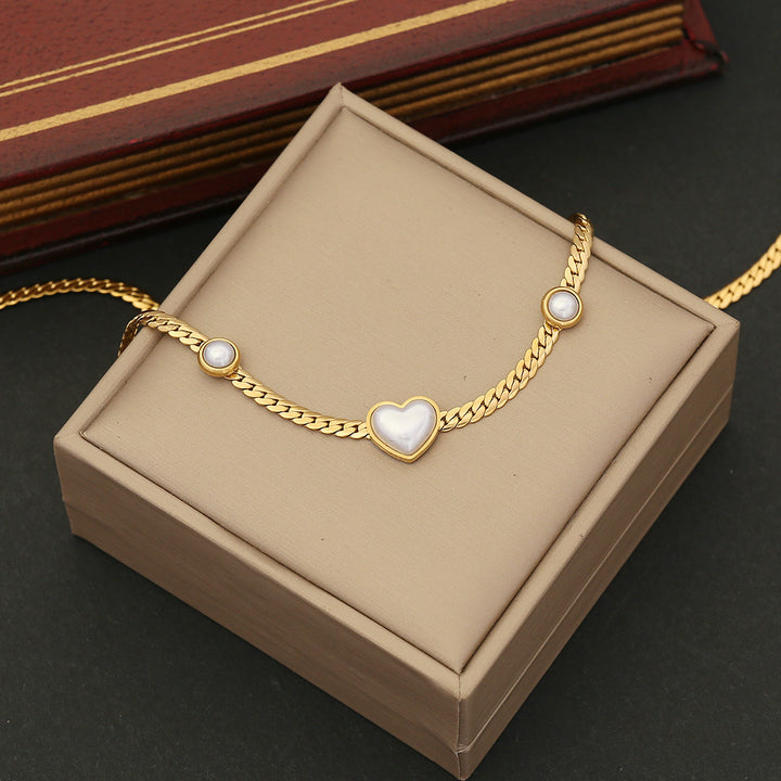 White Mother-of-Pearl Heart Cuban Link Necklace & Earring Set (Vintage Luxury Style)