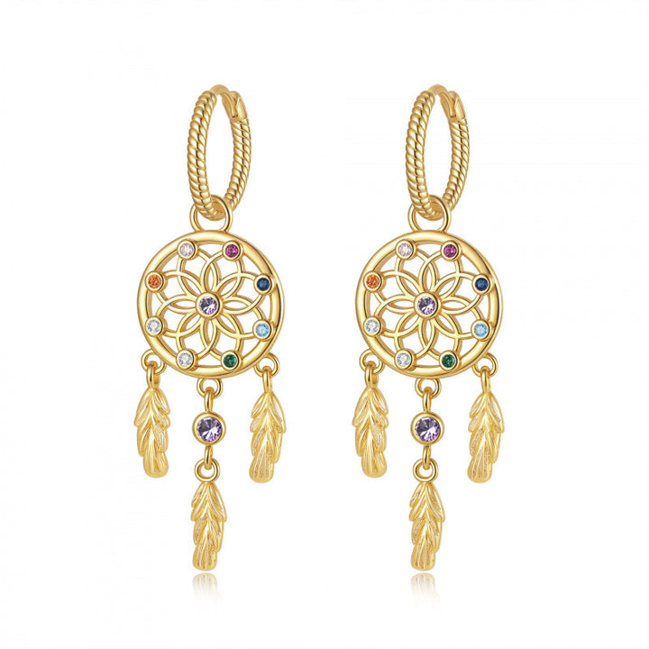 S925 Silver Dreamcatcher Feather Hoop Earrings