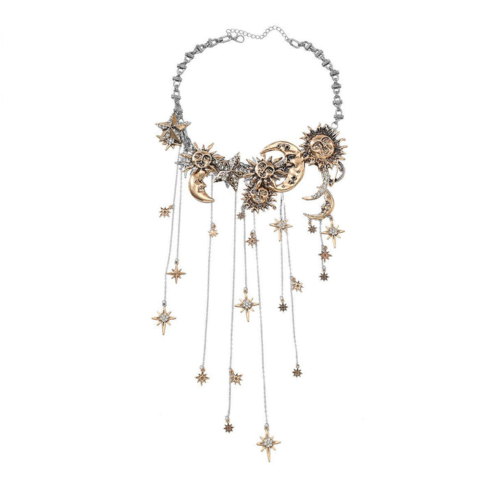 Vintage Sun Moon Star Tassel Choker