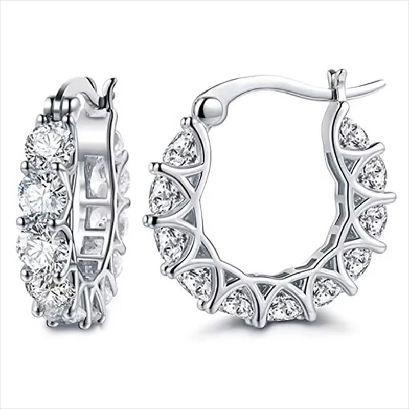 Openwork Row Diamond Hoop S925 Silver Ear Buckles, Multi-color Luxury C Ring Earrings