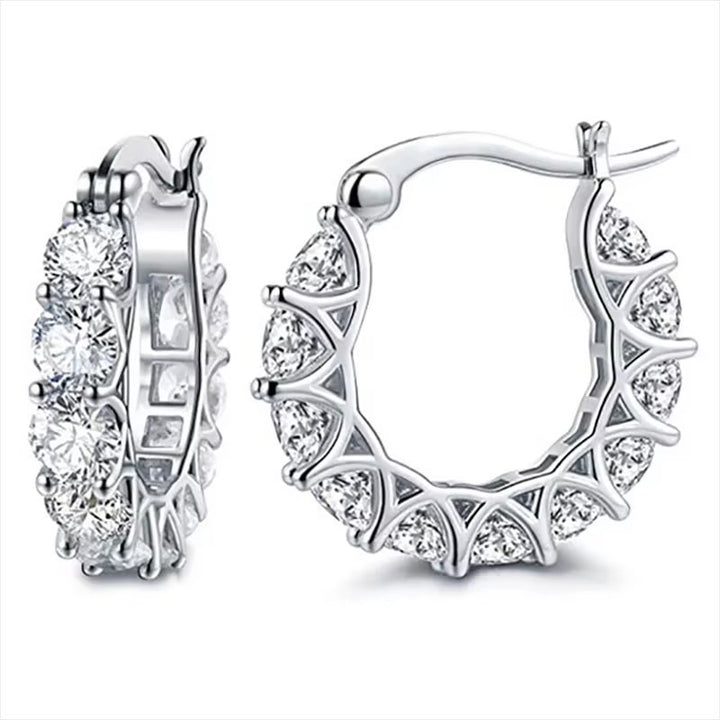 Openwork Row Diamond Hoop S925 Silver Ear Buckles, Multi-color Luxury C Ring Earrings