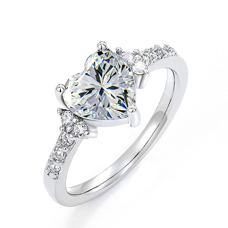 Heart‑Cut Center Diamond Ring With Side Pave Diamond, Multi‑Color Options