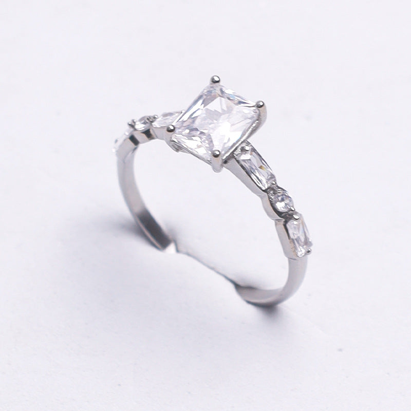 Square‑Cut Main Diamond Ring With Baguette Side Diamond, Multi‑Color Options