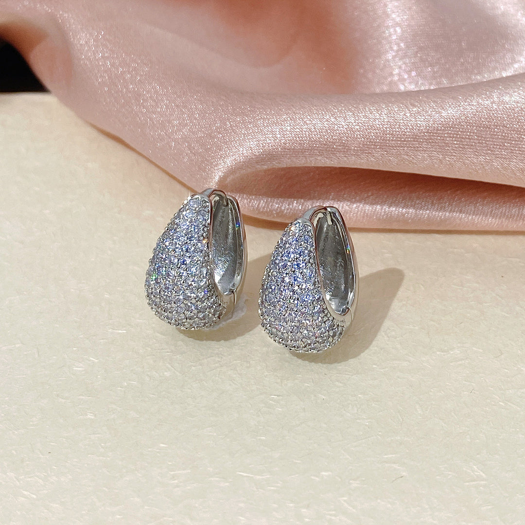 Full Paved Teardrop Hoop Earrings, Luxury Micro Paved Diamond 3D Water Drop Leverback Earrings for Women